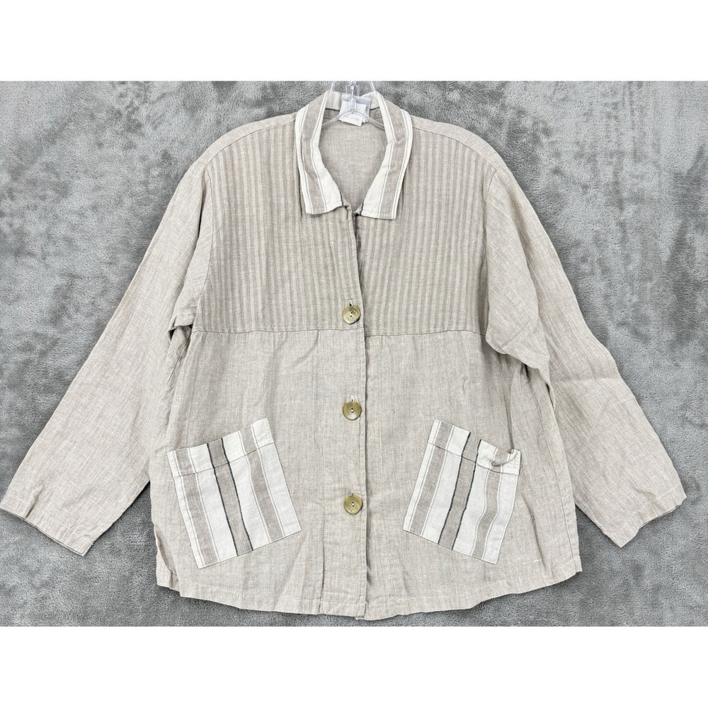 Mill Valley Blouse Womens Small Linen Lagenlook Wearable Art Artsy Pockets Tan